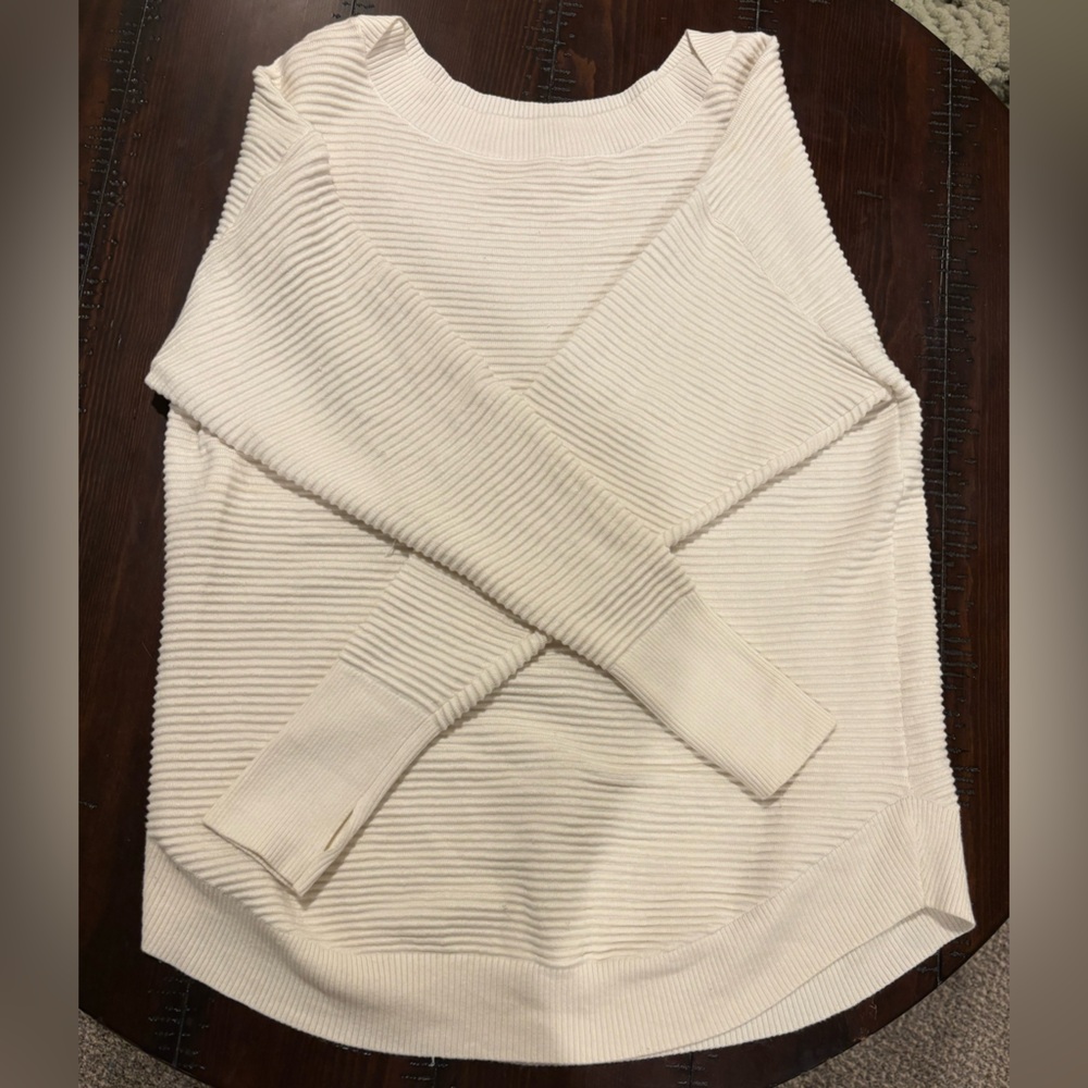 Cream Ribbed Long Sleeve Sweater
